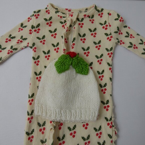 Spearmint Love Waffle Holly Footie and Knit Hat set, Size 3-6 Months - Picture 3 of 4